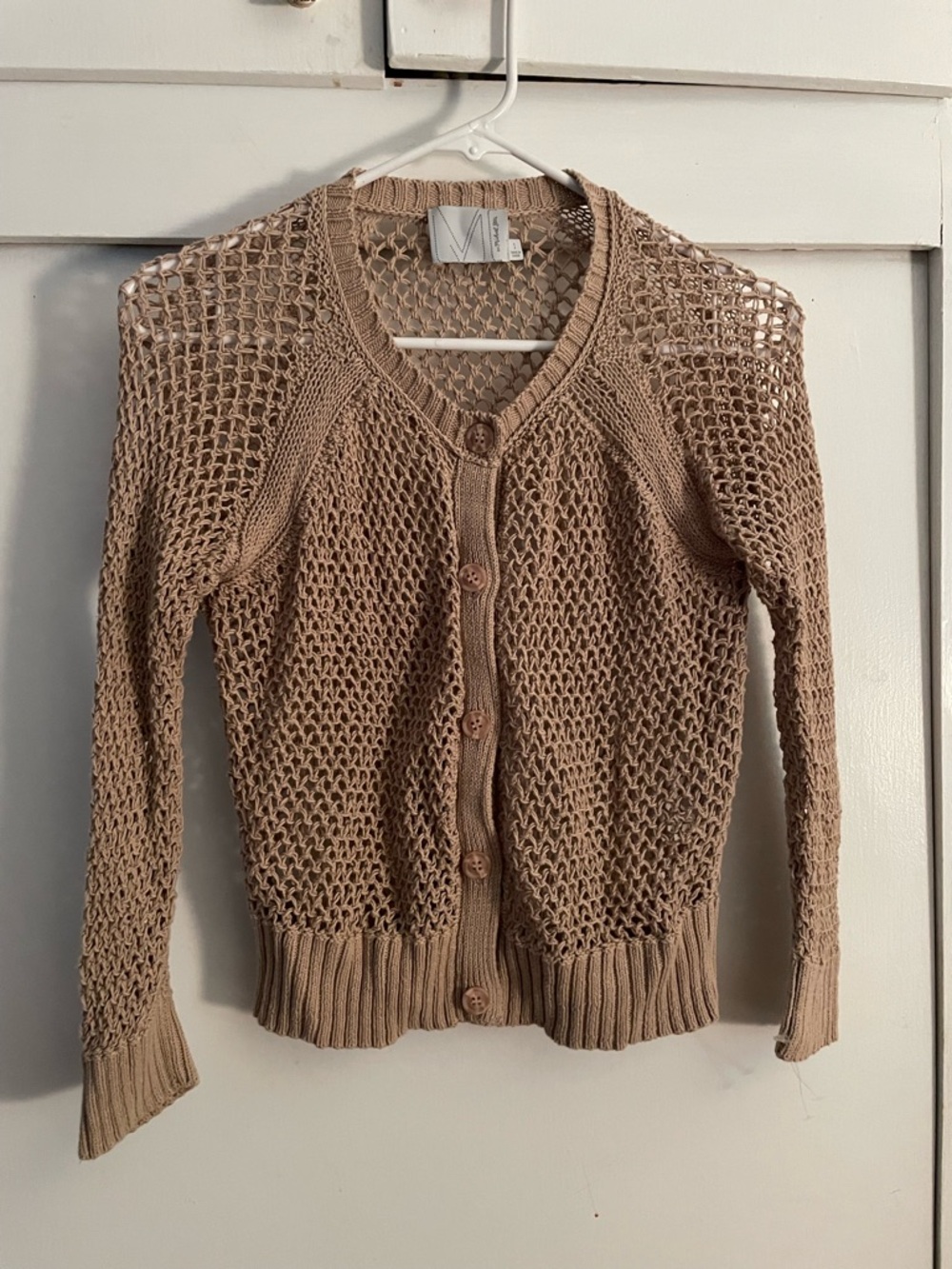 Michael Stars Open-Knit Button Cardigan in Taupe